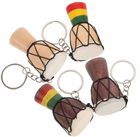 Warmhm 4 Teiliges Set Djembe Schlüsselanhänger Handtrommel Djembe Trommeln Erwachsene Schlüsselanhänger Trommel Tamburin Bongo Trommel
