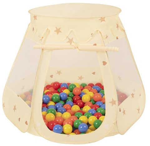 Selonis Tente Château pour Enfants Tente De Jeu 105X90cm/300 Balles 7cm Colorées Jouet Cabane Pop-Up Château Maison De Jeu, Beige Clair: Jaune/Vert/Bleu/Rouge/Orange