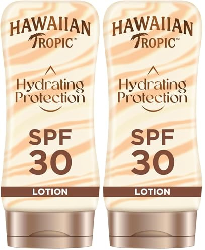 Hawaiian Tropic| Hydrating Protection Sonnenschutz mit LSF 30, UVA- und UVB-Schutz, 180 ml, 12 Stunden Feuchtigkeitsversorgung mit Kakao- und Sheabutter, wasserfest, vegan (Packung mit 2)