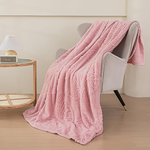 Peopleareok Pinke Fleecedecke, Überwurfgröße für Couch oder Bett, 3D-Schmetterlings-Jacquard-dekorative Decken, gemütlich, weich, leicht, flauschige Flanelldecke, geeignet für alle Jahreszeiten (127 x