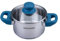 FACKELMANN Kochtopf Essential Ø 14 cm aus Edelstahl, dunkelblaue Bakelit-Griffe, energiesparender Kapselboden, inklusive Glasdeckel, Blau