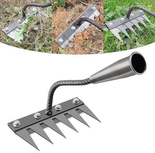 6 Teeth Carbon Steel Garden Weeding Rake, Weed Remover Tool Weeding Garening Tools, Heavy Duty Weeding Rake for Dethatching,Gardening and Backyard Lawn Loosening