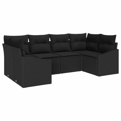 vidaXL 6-teiliges Garten-Sofa-Set in Schwarz aus Poly-Rattan mit Kissen – Modulare Möbel für Terrasse, Balkon, Wohnzimmer und Sitzbereiche – Ideal zum Entspannen in sozialen Räumen im Sommer.
