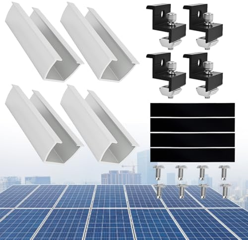 Solarmodul Halterung Kit 12cm und Zubehör Schwarz Eloxiert 30-35mm Verstellbar, Ideal für Trapezblech - Flachdach - Montage, PV - Befestigungsset für Solarmodule (für 1 x Solarmodul)