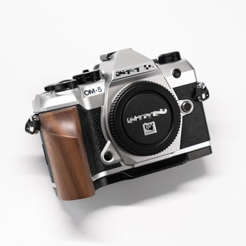 Wood Camera Hand Grip Handle L Plate for Olym pus OM5 Mark II OM5II (Walnut + black base)