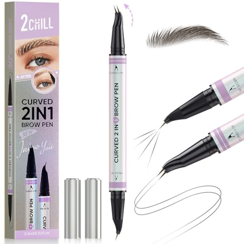 2CHILL 30° Gebogener Augenbrauenstift, Magic 2-in-1 Eyebrow Pen, Wasserfest Augenbrauen mit 2 Spitzen, Lebendige Microblading Augenbrauenfarbe für Frauen, das Den Ganzen Tag Hält (Schwarz Braun)