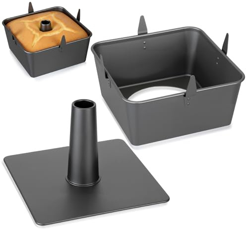 Vesici 10 Inch Square Tube Cake Pan with Cooling Feet Angel Food Cake Pan with Removable Bottom Non-stick Aluminum Alloy Pans for Baking Pound, Chiffon Cakes(Black)