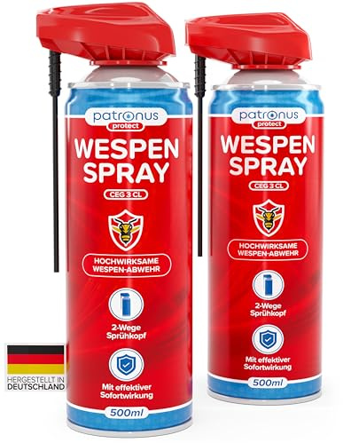 Patronus Wespen Spray mit langem Sprührohr & Sofortwirkung [2x 500 ml]