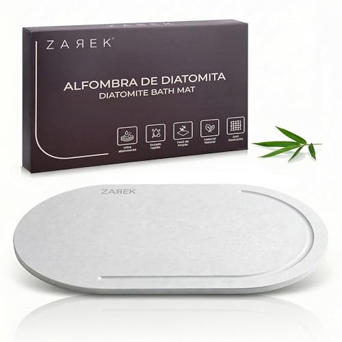 ZAREK Alfombra Diatomita Baño Oval 60x39 Blanco | Piedra Secado Rápido | Alfombrilla baño superabsorbente, antideslizante y antibacteriana. Multiusos: escurridor de cocina y tapete para mascotas
