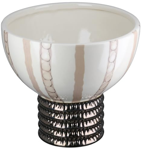 GILDE Schale Braga - Keramik - rund - glasiert - gestreift creme - Höhe 18cm x Ø 20cm - Dekoschale