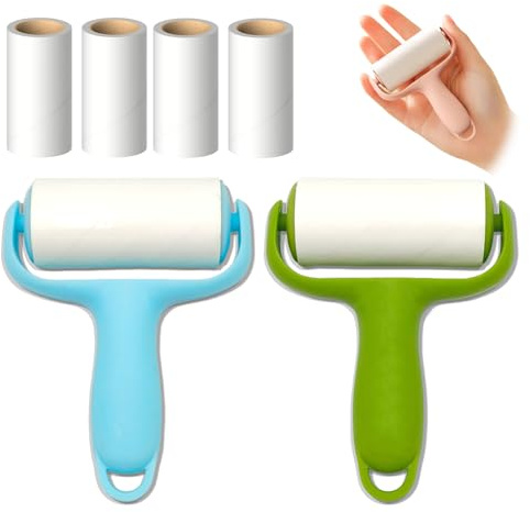 FOSDICK Mini Fusselrolle Tierhaare (2 Abroller + 6 Rollen, 180 Blatt), Klein Tierhaarentferner Kleidung, Tragbar Kleiderroller Fusselroller, Lint Roller für Kleidung Sofa Bett Entfernt Tierhaare