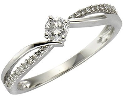 Diamonds by Ellen K. Damen Ring 14 Karat 585 Gold weiß rhodiniert Diamant 0.25 ct Rundschliff weiß Gr. 60 (19.1) 317370027-1-019