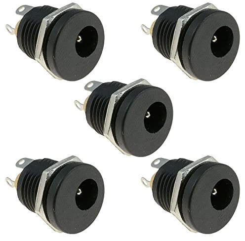 2.1mm x 5.5mm Round Panel Mount Female Socket DC Connector Jack Plug (Pack of 5)