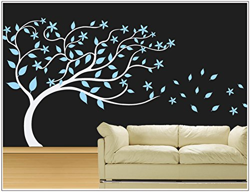 Deco-idea Wandtattoo wandaufkleber wandsticker Wohnzimmer Baum wbm27(071 grau, set4:Baum 215cm x165cm Hoch,Blatte frei platzieren)