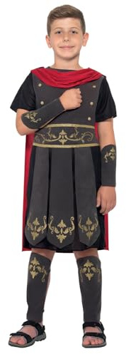 Smiffys - Kinder Jungen Römischer Soldat Kostüm, Tunika, Umhang, Arm und Bein Stulpen, schwarz Halloween