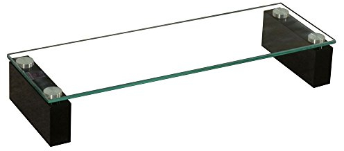 BHP Glastisch TV Aufsatz Bildschirm Erhöhung TV-Rack Lowboard, Hartglas klar, MDF schwarz, BxH 60 x 10 cm, B153147-4