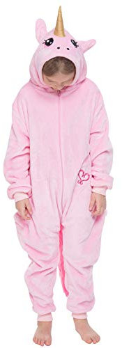 corimori - Rose das Einhorn Kinder Jungen Mädchen Onesie Jumpsuit Anzug Kostüm Verkleidung (Gr. 90-110 cm), Rosa