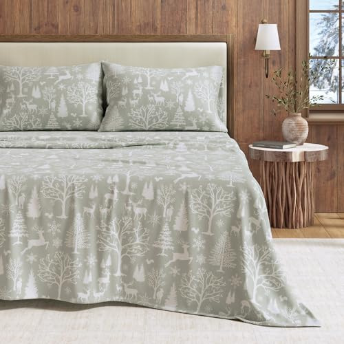 Great Bay Home Bettlaken-Set, 100% türkische Baumwolle, California King Winter, Flanell, Tiefe Tasche, weiche Laken, warme, Flanell-Bettlaken von Calking, Zauberhölzer Blau