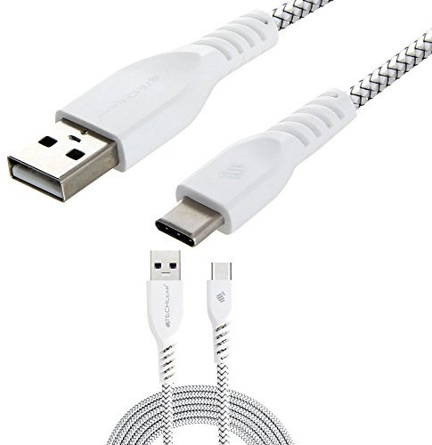 TECHGEAR Câble USB-C, Type C Câble, Tressé Résistant Haute Durabilité (2 mètre), Appareils USB Type-C Compatible pour Amazon Fire HD 10 2019, Tablette 9e génération [Blanc]