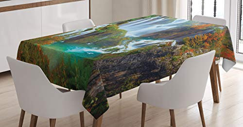 ABAKUHAUS Kroatien Tischdecke, Wasserfälle von Plitvice Park, Pflegeleicht mit Modernster Druck Technologie Waschbar und Personalisiert, 140 x 170 cm, Braun Aqua