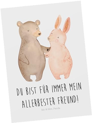 Mr. & Mrs. Panda Postkarte Bär und Hase Umarmen - Geschenk, Geburtstagskarte, für immer, Einladung Geburtstag, Hocheitstag, Geschenkkarte, Freunde,