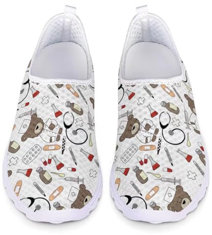 chaqlin Cute Nurse Bear Pattern Trainers Zapatillas de Andar de Malla Casuales para Mujer Zapatillas de Deporte Ligeras para Correr al Aire Libre Blanco 37 EU