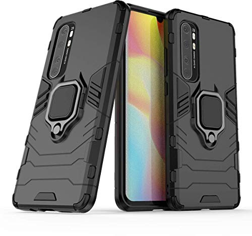 MRSTER Xiaomi Mi Note 10 Lite Hülle 360 Grad Drehbar Ringhalter Cover TPU Handyhülle 2 In 1 Plastic Silicone Case Heavy Duty Schutz Hybrid Stoßfest Schutzhülle für Xiaomi Mi Note 10 Lite. HB Black