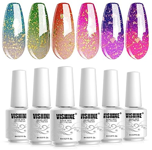 Vishine Color Changing Gel Nail Polish Set Mood Nail Gel Polish Temperature Color Changing UV LED Varnish Chameleon Gel Nail Art 8ml
