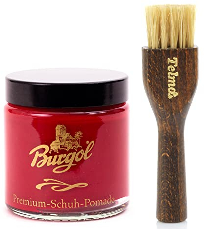 Burgol Premium Schuh Pomade 100ml mit langer Tiegelbürste Rot