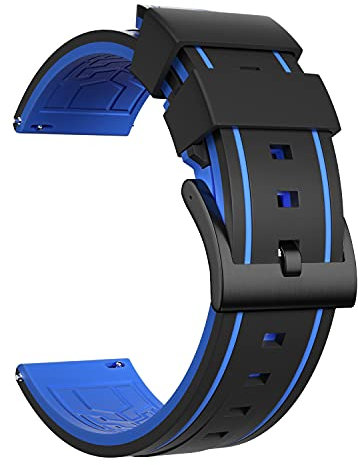 ULLCHRO Bracelet Montre Remplacer Silicone Bracelet Montre - 20, 22, 24, 26mm Caoutchouc Montre Bracelet avec Acier Inoxydable Boucle Argent (24mm, Blue & Black)