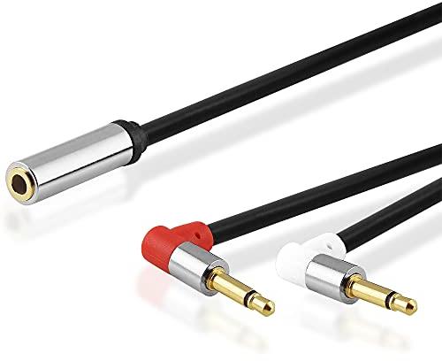 BestPlug 15cm Y Audio Kabel Adapter Aux in Out, 2 3,5mm Mono Klinke Stecker männlich 90° abgewinkelt auf 1 3,5mm Stereo Klinke Buchse Kupplung weiblich vergoldet, Schwarz