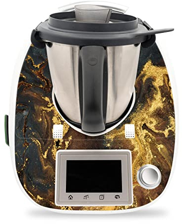 Finest Folia Deko Schutz Aufkleber kompatibel mit Thermomix TM5 Sticker Set | Klebefolie Goldpuder Design wasserfest Schutzfolie für Küchenmaschine Zubehör selbstklebend RX041-16