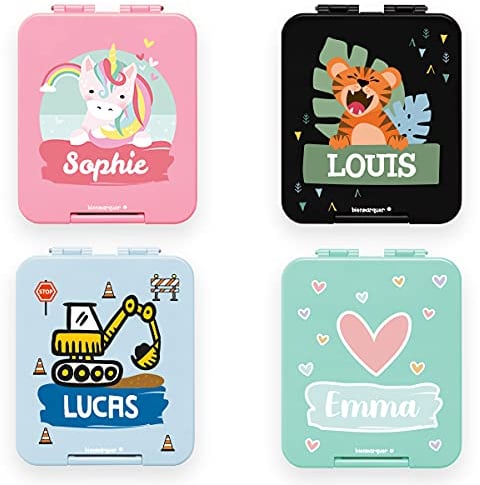 gutmarkiert Personalisierte Brotdose für Kinder – Personalisierbare Brotdose mit Namen für Mädchen und Jungen – Lunchbox personalisiert mit Namen, Motiv und Farbe – Mikrowellen- & spülmaschinenfest