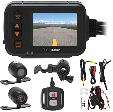 Motorcycle Dash Cam, 3 Screen Motorbike Camera Front and Rear Dual Lens, Waterproof Motorcycle Video Driving Recorder Camera Sports Action Camera for Off Road