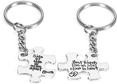 Best Friend Birthday Christmas Gifts for Bff Bestie Jigsaw Puzzle Matching Keyring for Friend Long Distance Friendship Gifts Side by Side Miles Apart Keychain