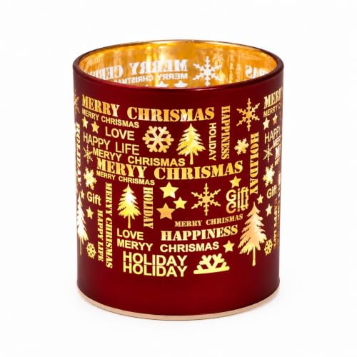 Windlicht LED LED-Glas Merry Christmas in rot & Gold Frohe Weihnachten Deko-Figur Weihnachts-Deko beleuchtet Advent Winter Weihnachten Lichterkette leuchtende Weihnachts-Dekoration