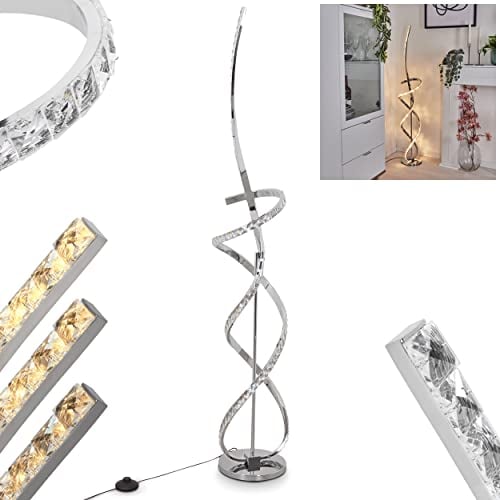 LED Stehleuchte Robalo, moderne Bodenlampe aus Metall in Chrom/Weiß/Glitzereffekt, Stehlampe dimmbar über Fusschalter am Kabel, geschwungene Leuchte mit tollem Lichteffekt, LED 31 Watt, 3000 Kelvin