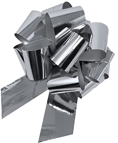 Oblique Unique® Geschenk Schleife mit Geschenkband Glänzend für Geschenke Tüten Zuckertüten für Weihnachten zum Basteln Dekorieren Verzieren UVM. (Silber)