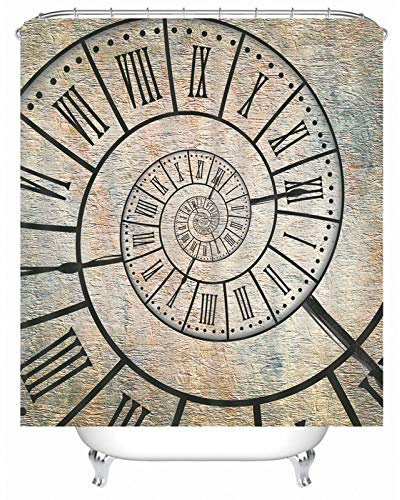 EHOMERY Duschrollo Duschvorhang Duschrollo Retro Vintage Uhr Polyester Braun Rostfreie Ösen Und 12 Hakenringe, 180X180Cm