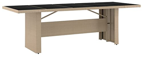 vidaXL Table de Jardin Plateau en Verre Résine tressée Verre trempé, mobilier de Jardin, mobilier d'extérieur, Table, Table à Manger