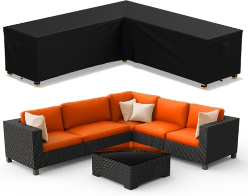 Armorget L-Form Schutzhülle Gartenmöbel 250x250x110cm, Wasserdichte Abdeckplane Gartenmöbel 600D Oxford-Gewebe mit PU-Beschichtung, Anti-UV, Outdoor-Tischabdeckung mit Luftauslass für Rattanmöbel
