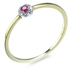Epinki Echtgold Schmuck Ring 585 Gold, Dünn Solitärring mit Rubin (Rot, Rundschliff) 14K Gold Hochzeitsring Pärchen Ringe Moissanite für Damen, Gold, Gr.67