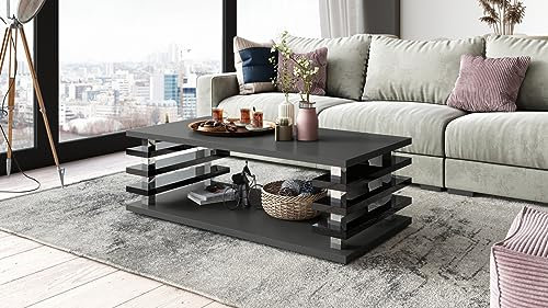 DC-3 Couchtisch Anthrazit matt/Schwarz Hochglanz 120x60cm mit Ablage modern stabil vielseitig Wohnzimmertisch Beistelltisch Sofatisch Zeitloses Design platzsparend robust Wohnzimmer ohne Rollen