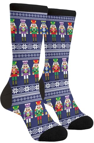 WILL BUDXEG Lässige lustige Funky Neuheit Mode Bequeme Socken Für Männer Frauen Verrücktes Kleid, Frohe Weihnachten Neujahr Nussknacker Nussknacker, 1