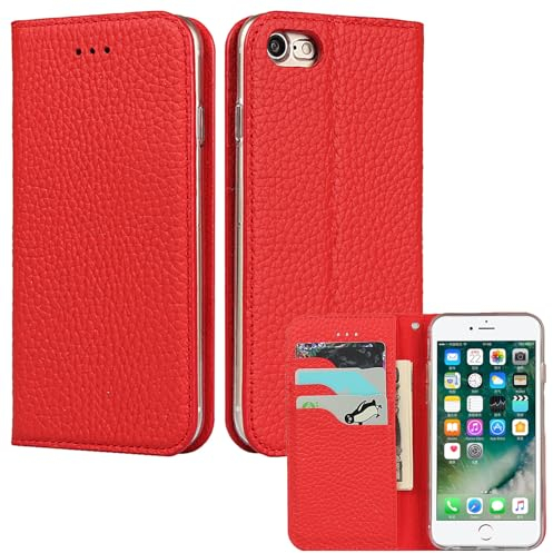 ELTEKER Hülle iPhone 7/8/SE2020/SE2022 Handyhülle [Echtes Leder] Klapphülle iPhone 7/8/SE2/SE3 mit Kartenfach,Schutzhülle Leder Hülle für iPhone 7/8/SE2/SE3-Rot