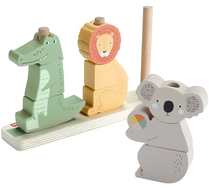 Fisher-Price Baby und Kleinkinder Stapel- und Sortiert-Tierwelt aus Holz, 10 Holzteile für die spielerische Entwicklung ab 1 Jahr, HXV04