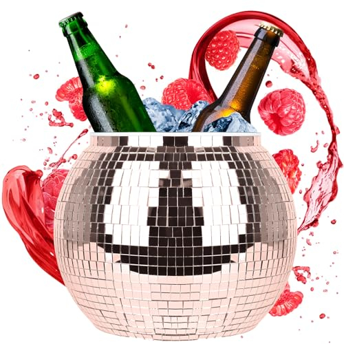 Disco Ball Ice Bucket Beverage Tubs Disco Ball Cup for Parties Large Retro Drink Bucket for Beer Cocktail Wine Champagne Cold Drinks, Disco Party Supplies Bar Cart Decor (Rose)