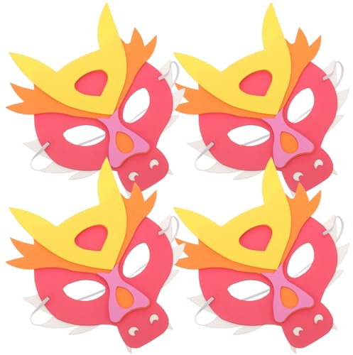 LIFKOME Masques En Feutre De Dragon Chinois 4 Pièces Mignons Animaux Du Chinois Mascarade Costume De Cosplay Demi-Masque Nouvel An Accessoires D'habillage Pour Les Fournitures De