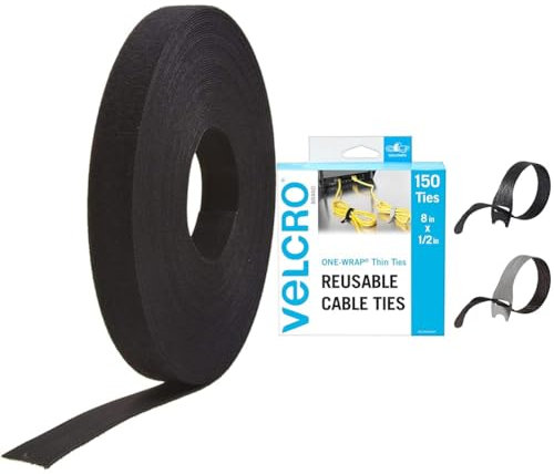 VELCRO Brand Cut to Length Straps Heavy Duty | 45 Ft x 3/4 in | ONE-WRAP Self-Gripping Double Sided Roll & 150pk Cable Ties Value Pack | Replace Zip Ties with Reusable Straps, Reduce Waste
