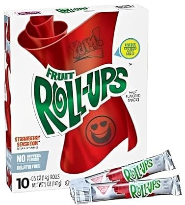 10er Packung Fruit Roll-Ups Strawberry Sensation - 141g Packung mit 10 leckeren Erdberr Fruit Rolls + Heartforcards® Sticker